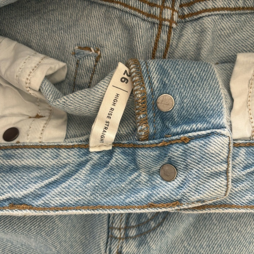 PacSun Light Contrast Patched Knee Panel High Waisted Straight Leg Jeans size 26 - Picture 10 of 11